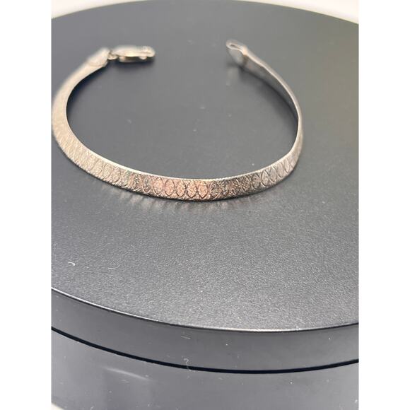 FAS 925 Italy Silver Herringbone Chain Hearts Diamond Pattern Bracelet Sz 7” - Picture 4 of 9